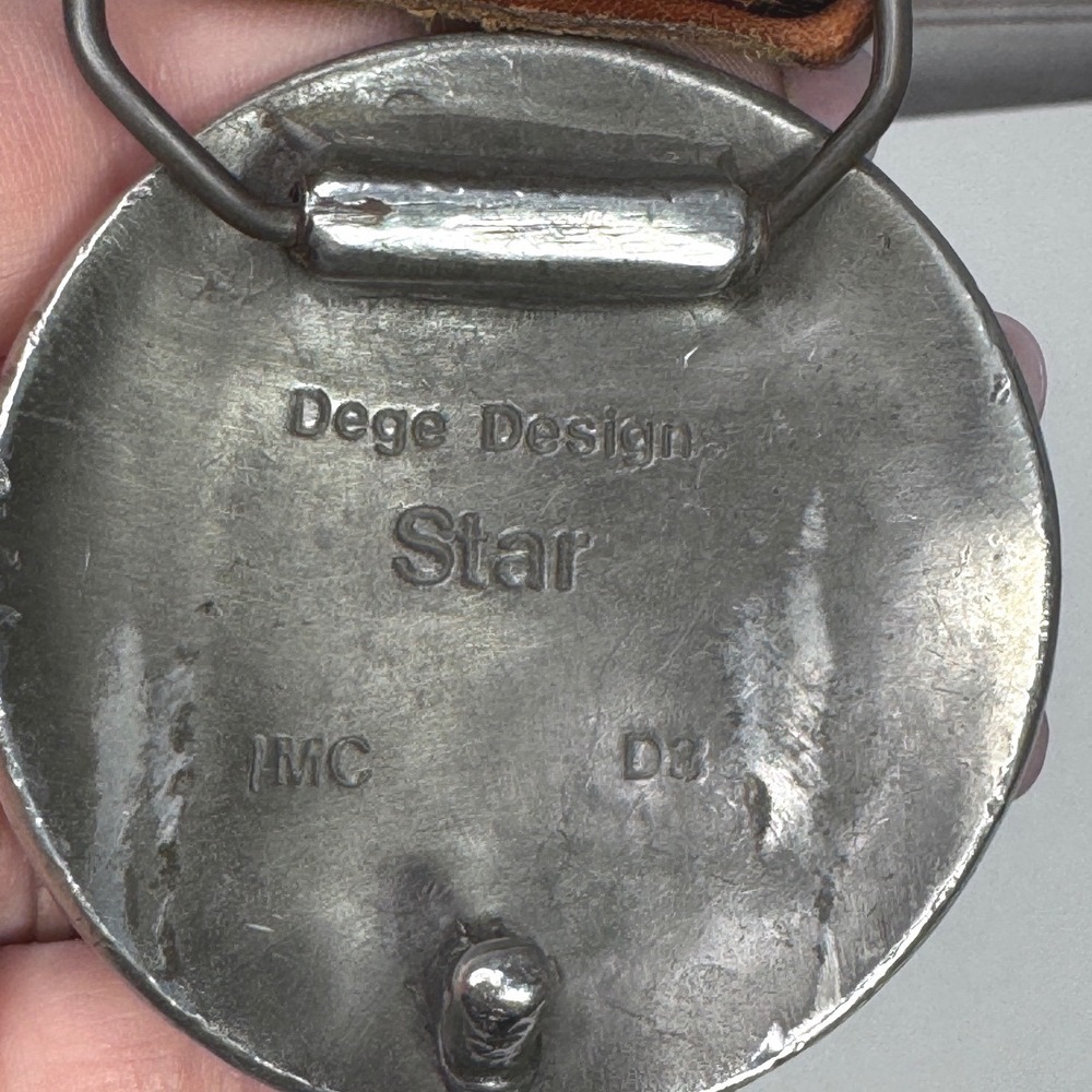 Vintage IMC Dege Design Star Belt Buckle Embossed Leather Belt Western Made USA - Picture 5 of 7